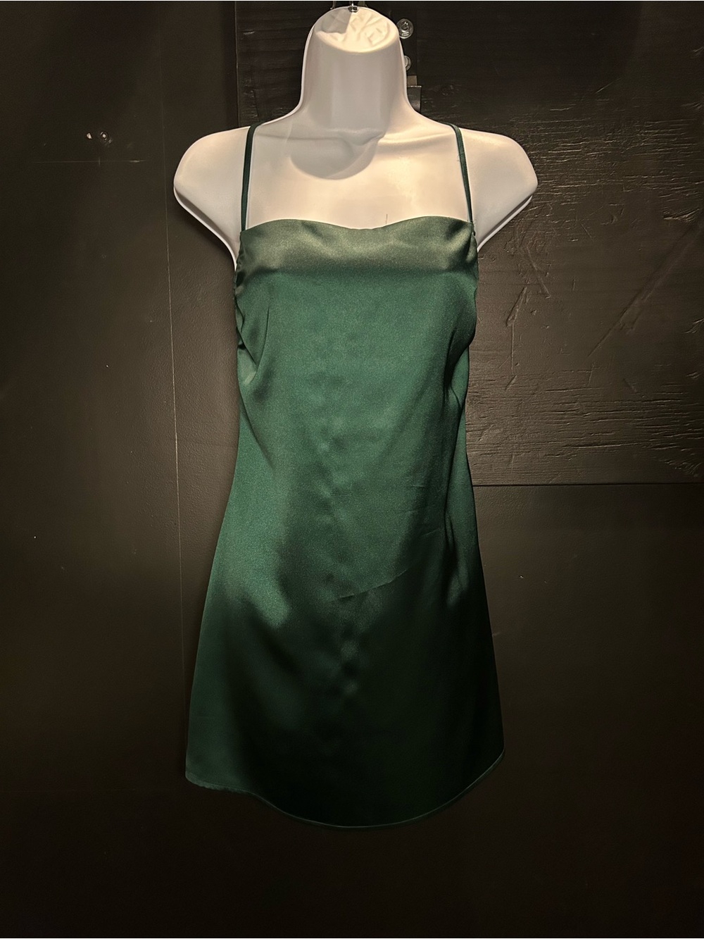 Forever 21 Emerald Green Satin Slip Dress with Spaghetti Straps